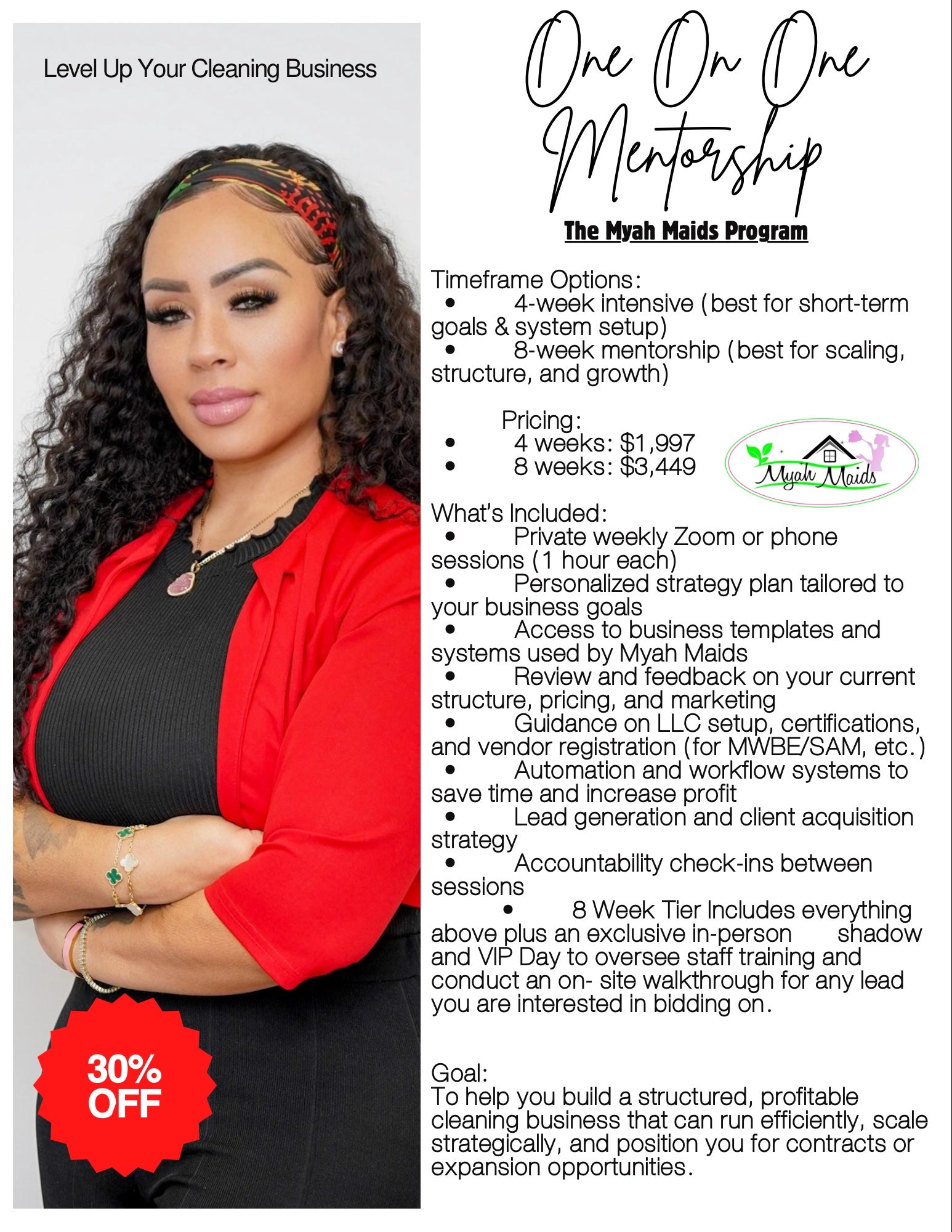Myah Maids One-on-One 4 Week Mentorship Program